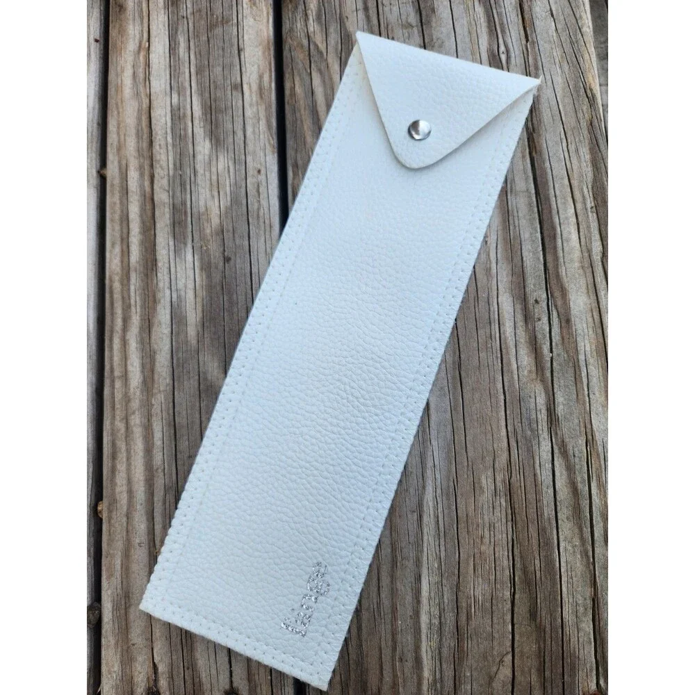 L'ange Leather Pouch With Snap Soft Accessory Case White. Watch Hair Tools Brush